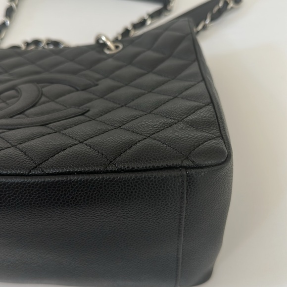 CHANEL GST  Silver Chain Black Caviar  Leather Quilted Shoulder Bag Tote - Picture 12 of 16